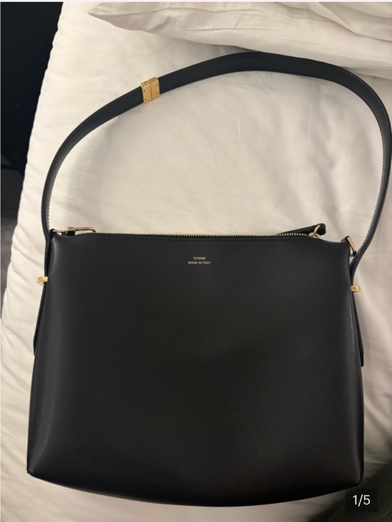 Toteme Handbags - Toteme Black Leather Shoulder Bag Gold Tone Accents